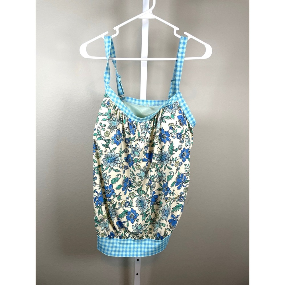Lands' End Women's Tankini Top 16DD Swimsuit Padded Beach Floral Blue Swim‎